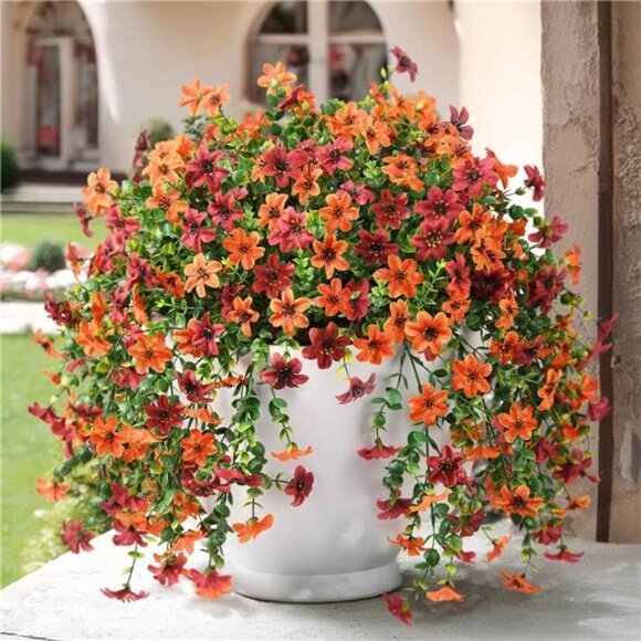 Artificial Faux Mums Fall Hanging Flowers for Outdoor Decoration,2 Pack Fake - Picture 1 of 7